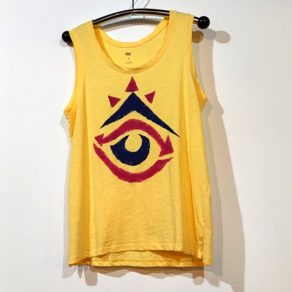 Tank Top streetwear graffiti painted Festival size S/M yellow purple blue
